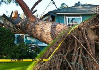 A tree toppled down in a residential house