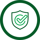 Secured icon in a white circle background with green outline