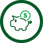 Savings icon in a white circle background with green outline