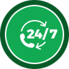 24/7 icon in a green circle background